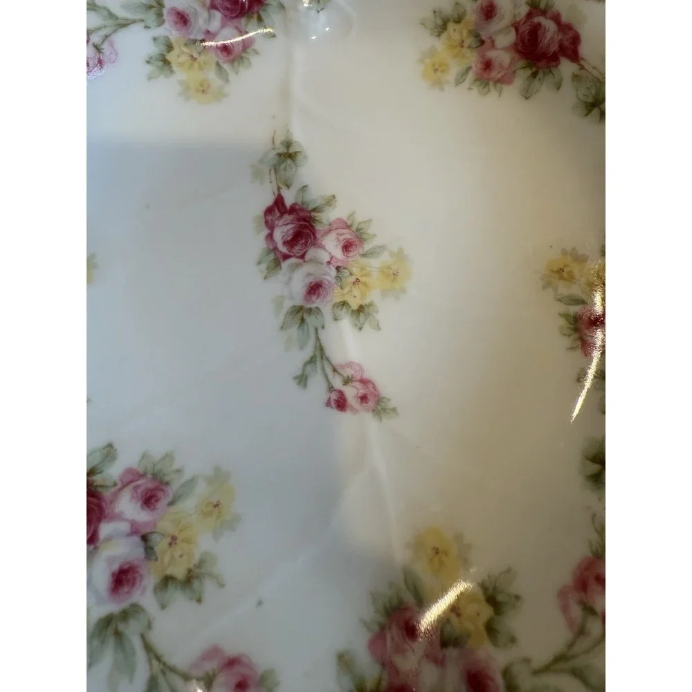 Elite Limoges France 1920 Antique Leaf Trinket Dish Plate Rose Pattern Gold Gild